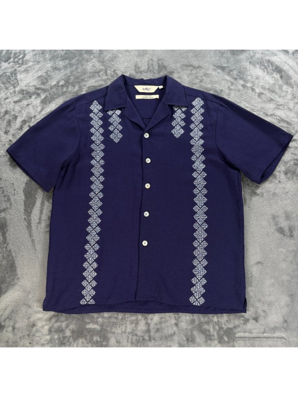 DaVinci Charlie Sheen Cuban Guayabera Blue Button Up Shirt Men M Tony Soprano